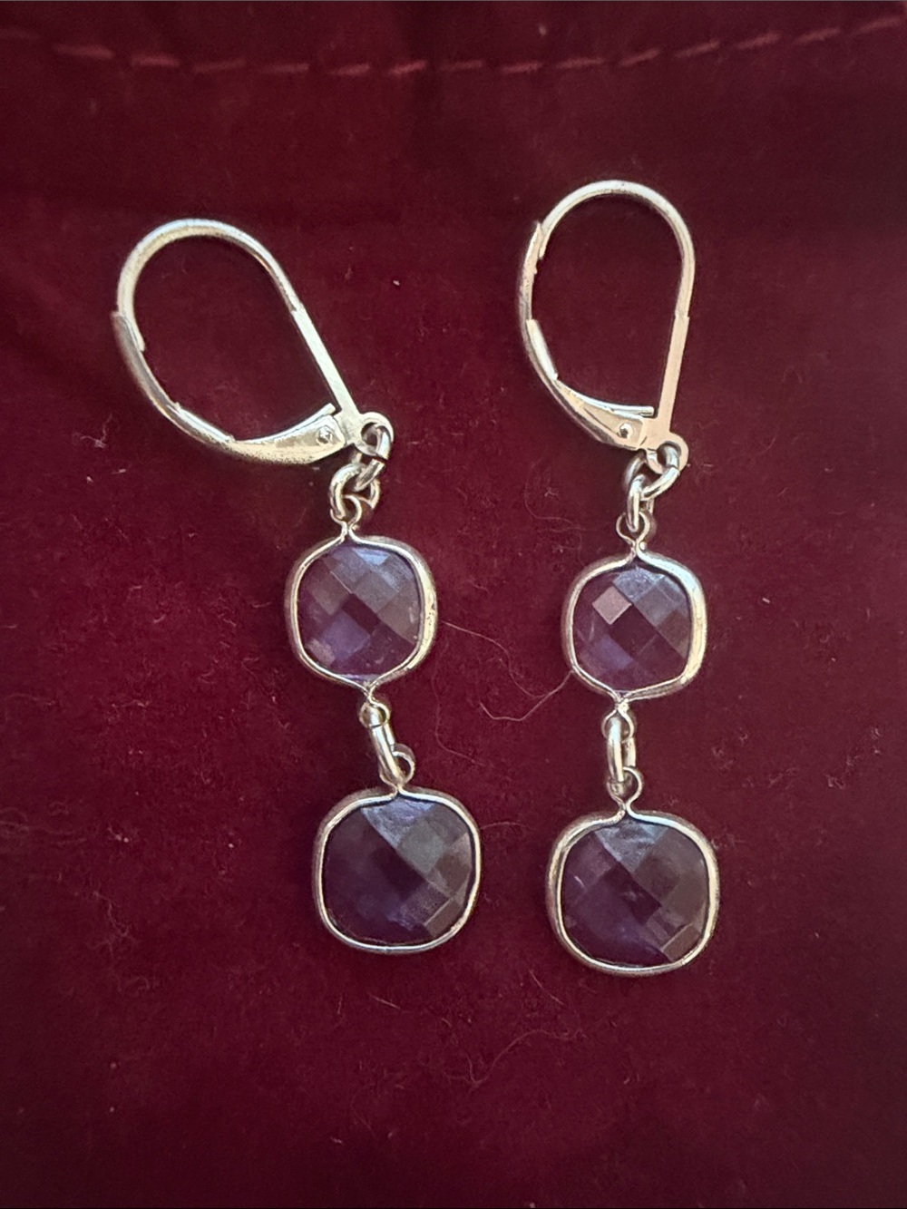 Sterling Silver Double Drop Amethyst Earrings - Purple